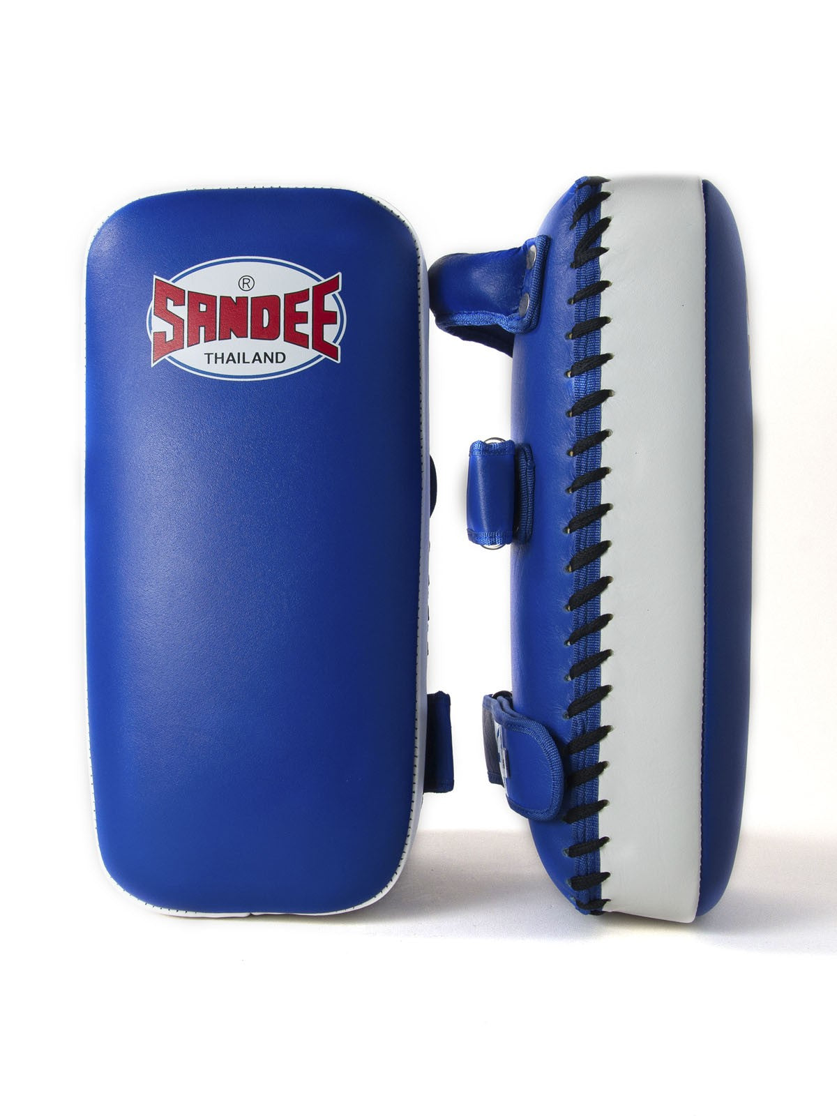 SANDEE BLUE & WHITE CURVED THAI LEATHER KICK PADS