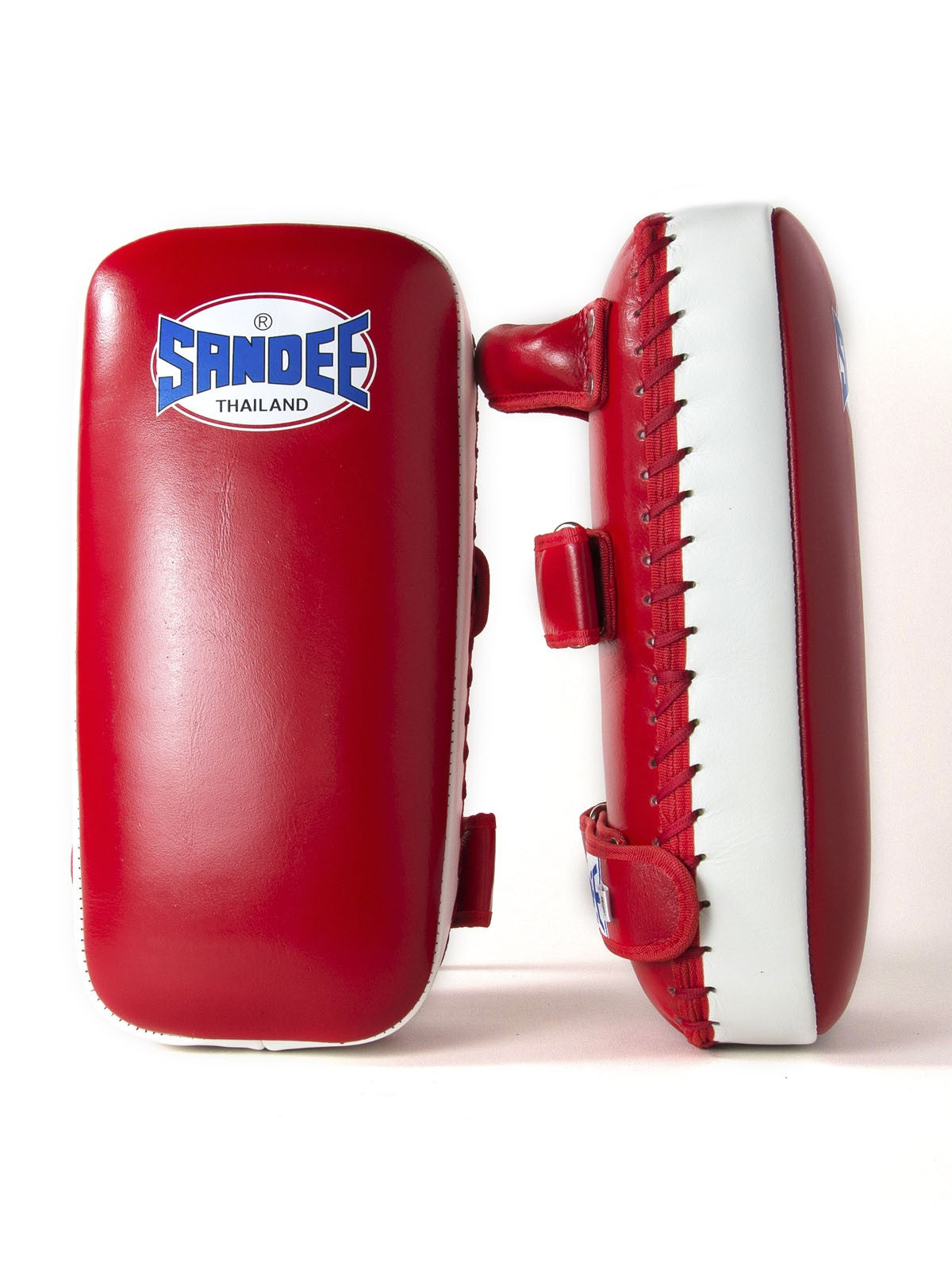 SANDEE RED & WHITE CURVED THAI LEATHER KICK PADS