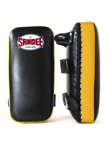 SANDEE BLACK & YELLOW CURVED THAI LEATHER KICK PADS